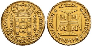 20000 Reis Brasilien Gold Johann V. von Portugal (1689-1750)