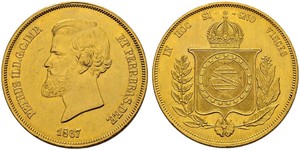 20000 Reis Imperio del Brasil (1822-1889) Oro Pedro II de Brasil (1825 - 1891)