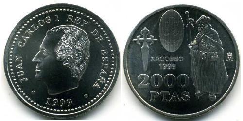 2000 Peseta Reino de España (1976 - ) Silber Juan Carlos I (1938 - )