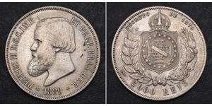 2000 Reis Imperio del Brasil (1822-1889) Plata Pedro II de Brasil (1825 - 1891)