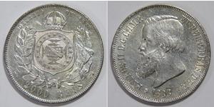 2000 Рейс Бразильская империя (1822-1889) Серебро Педру II (император Бразилии) (1825 - 1891)