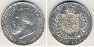 2000 Рейс Бразильская империя (1822-1889) Серебро Педру II (император Бразилии) (1825 - 1891)