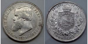 2000 Рейс Бразильська імперія (1822-1889) Срібло Педру II (імператор Бразилії) (1825 - 1891)
