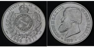 2000 Рейс Бразильська імперія (1822-1889) Срібло Педру II (імператор Бразилії) (1825 - 1891)