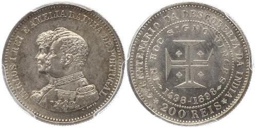 200 Reis Regno del Portogallo (1139-1910) Argento Carlo I del Portogallo (1863-1908)