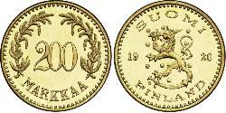 200 Марка Финляндия (1917 - ) Золото 
