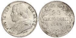 20 Baiocco Stato Pontificio (752-1870) Argento Papa Pio IX (1792- 1878)