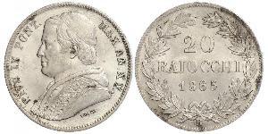20 Baiocco Stato Pontificio (752-1870) Argento Papa Pio IX (1792- 1878)