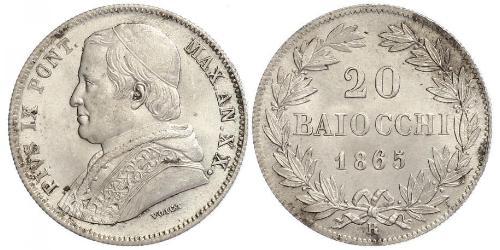 20 Baiocco Stato Pontificio (752-1870) Argento Papa Pio IX (1792- 1878)