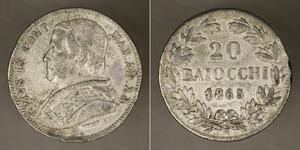 20 Baiocco Estados Pontificios (752-1870) Plata Pío IX (1792- 1878)