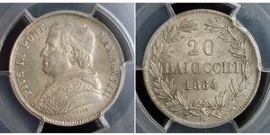 20 Baiocco Estados Pontificios (752-1870) Plata Pío IX (1792- 1878)