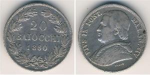 20 Baiocco Estados Pontificios (752-1870) Plata Pío IX (1792- 1878)