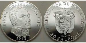 20 Balboa Panama Argent Simon Bolivar (1783 - 1830)