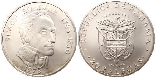 20 Balboa Panamá Argento Simon Bolivar (1783 - 1830)