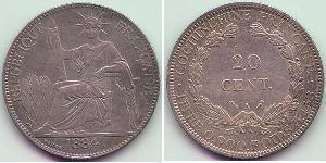 20 Cent Indocina francese (1887-1954) Argento 