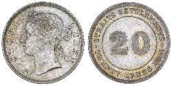 20 Cent Insediamenti dello Stretto (1826 - 1946) Argento Vittoria (1819 - 1901)