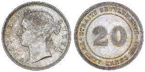 20 Cent Insediamenti dello Stretto (1826 - 1946) Argento Vittoria (1819 - 1901)