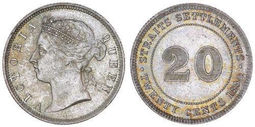 20 Cent Insediamenti dello Stretto (1826 - 1946) Argento Vittoria (1819 - 1901)