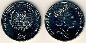 20 Cent Australia (1939 - ) Níquel/Cobre Isabel II (1926-2022)