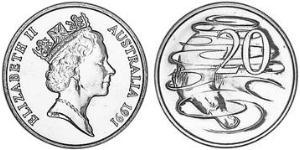 20 Cent Australia (1939 - ) Níquel/Cobre Isabel II (1926-2022)
