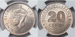 20 Cent Unión Malaya (1946 - 1948) Níquel/Cobre Jorge VI (1895-1952)