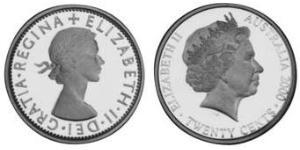 20 Cent Australia (1939 - ) Plata Isabel II (1926-2022)