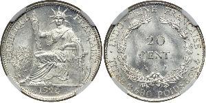 20 Cent Indochina francesa (1887-1954) Plata 