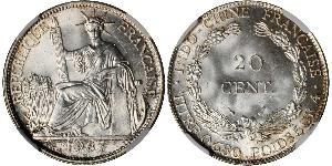 20 Cent Indochina francesa (1887-1954) Plata 