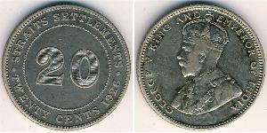 20 Cent Straits Settlements (1826 - 1946) Plata Jorge V (1865-1936)