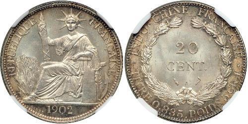 20 Cent French Indochina (1887-1954) Silver 