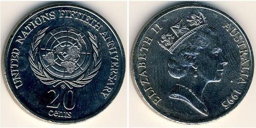 20 Cent 澳大利亚 銅/镍 伊丽莎白二世 (1926-2022)