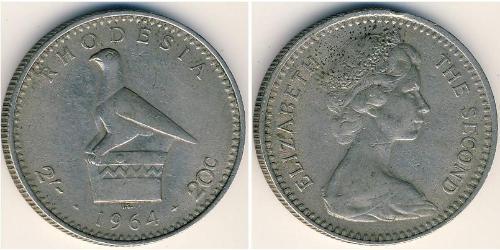 20 Cent / 2 Shilling Southern Rhodesia (1923-1980) Níquel/Cobre Isabel II (1926-2022)