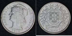 20 Centavo Première République portugaise (1910 - 1926) Argent 