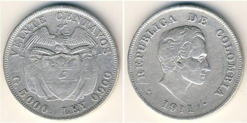 20 Centavo Colombia (1886 - ) Argento 