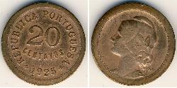 20 Centavo Prima repubblica portoghese (1910 - 1926) Bronzo 