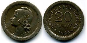 20 Centavo Première République portugaise (1910 - 1926) Cuivre/Nickel 