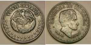 20 Centavo Republik Kolumbien  (1886 - ) Kupfer/Nickel 