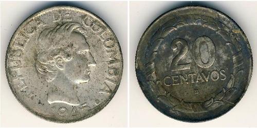 20 Centavo Republik Kolumbien  (1886 - ) Silber 