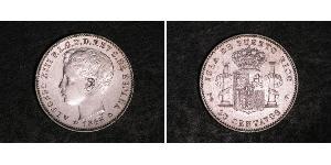 20 Centavo Puerto Rico (1898 - ) Silver Alfonso XIII of Spain (1886 - 1941)