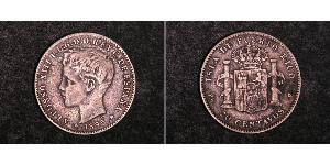 20 Centavo Puerto Rico (1898 - ) Silver Alfonso XIII of Spain (1886 - 1941)
