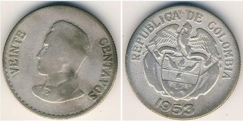20 Centavo Republic of Colombia (1886 - ) Silver 