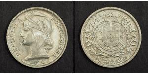 20 Centavo First Portuguese Republic (1910 - 1926) 銀 
