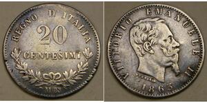 20 Centesimo Italie Argent Victor Emmanuel II of Italy (1820 - 1878)
