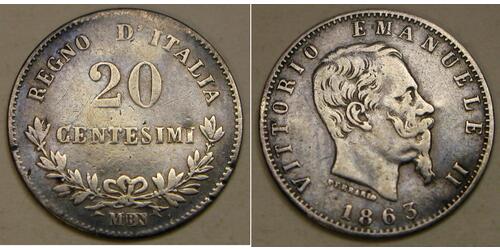 20 Centesimo Italia Plata Victor Emmanuel II of Italy (1820 - 1878)
