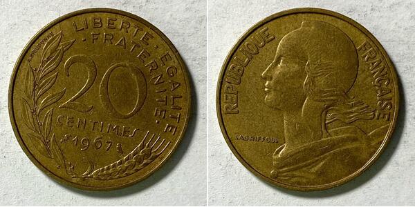 20 Centime French Fifth Republic (1958 - ) Bronze/Aluminium 