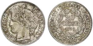20 Centime French Second Republic (1848-1852) Silver 