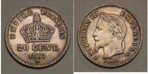 20 Centime Second French Empire (1852-1870) Silver Napoleon III (1808-1873)