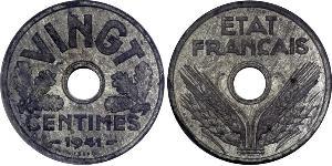 20 Centime Vichy France (1940-1944) Zinc 