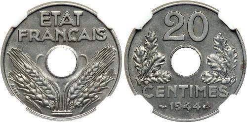 20 Centime 維希法國 (1940 - 1944) Zinc 