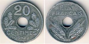 20 Centime Vichy France (1940-1944) Zink 